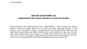 GROUPE EUROTUNNEL SE  Augmentation des moyens alloués au contrat de liquidité