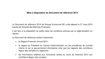 Mise à disposition du Document de référence 2014