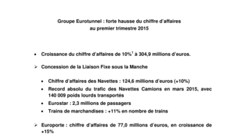 Groupe Eurotunnel : forte hausse du chiffre d’affaires  au premier trimestre 2015