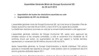 Assemblée Générale Mixte de Groupe Eurotunnel SE  du 29 avril 2015
