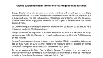 Groupe Eurotunnel finalise la vente de ses principaux actifs maritimes