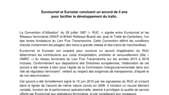 Eurotunnel et Eurostar concluent un accord de 5 ans  pour faciliter le développement du trafic.