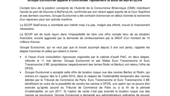 Groupe Eurotunnel appelle à concrétiser rapidement la suite de MyFerryLink