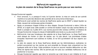 MyFerryLink rappelle que  le plan de cession de la Scop SeaFrance ne porte pas sur ses navires