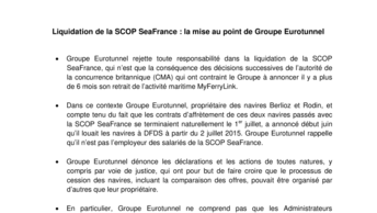 Liquidation de la SCOP SeaFrance : la mise au point de Groupe Eurotunnel