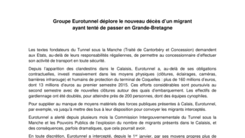 Groupe Eurotunnel déplore le nouveau décès d’un migrant  ayant tenté de passer en Grande-Bretagne