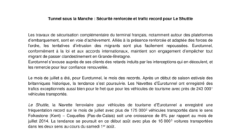 Tunnel sous la Manche : Sécurité renforcée et trafic record pour Le Shuttle
