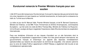 Eurotunnel remercie le Premier Ministre français pour son soutien