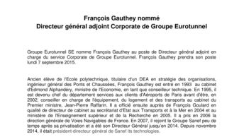 François Gauthey nommé  Directeur général adjoint Corporate de Groupe Eurotunnel