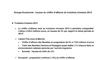 Groupe Eurotunnel : hausse du chiffre d’affaires du troisième trimestre 2015