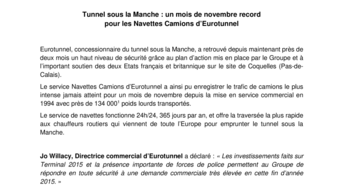 Tunnel sous la Manche : un mois de novembre record  pour les Navettes Camions d’Eurotunnel