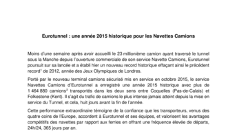 Eurotunnel : une année 2015 historique pour les Navettes Camions