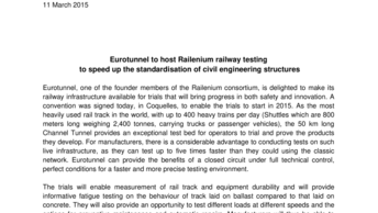 Eurotunnel to host Railenium railway testing  to speed up the standardisation of civil engineering structures