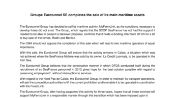 Groupe Eurotunnel SE completes the sale of its main maritime assets