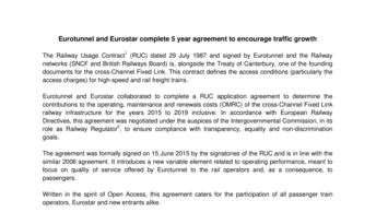 Eurotunnel and Eurostar complete 5 year agreement to encourage traffic growth