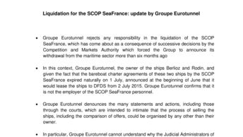 Liquidation for the SCOP SeaFrance: update by Groupe Eurotunnel