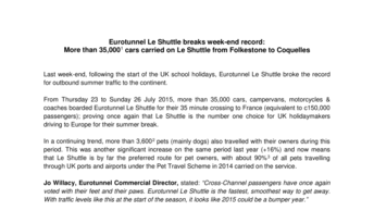 Eurotunnel Le Shuttle breaks week-end record: More than 35,0001 cars carried on Le Shuttle from Folkestone to Coquelles