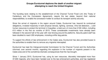 Groupe Eurotunnel deplores the death of another migrant  attempting to reach the United Kingdom