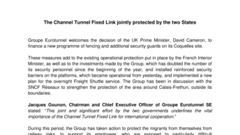 The Channel Tunnel Fixed Link jointly protected by the two States