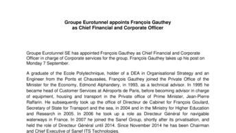 Groupe Eurotunnel appoints François Gauthey  as Chief Financial and Corporate Officer