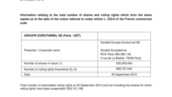 Information relating to the total number of shares and voting rights which form the share capital as at the date of the notice referred to under article L. 233-8 of the French commercial code