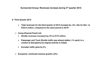 Eurotunnel Group: Revenues increase during 3rd quarter 2015