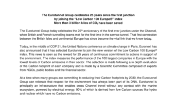 The Eurotunnel Group celebrates 25 years since the first junction  by joining the “Low Carbon 100 Europe®” index - More than 3 billion kilos of CO2 have been saved