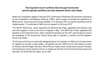 The Supreme Court confirms that Groupe Eurotunnel  cannot operate maritime services between Dover and Calais