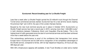 Eurotunnel: Record breaking year for Le Shuttle Freight