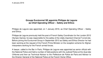Groupe Eurotunnel SE appoints Philippe de Lagune  as Chief Operating Officer – Safety and Ethics