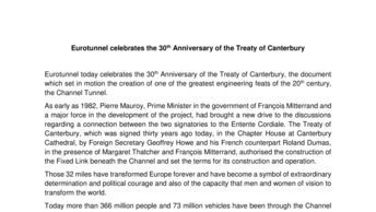 Eurotunnel celebrates the 30th Anniversary of the Treaty of Canterbury