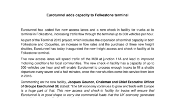 Eurotunnel adds capacity to Folkestone terminal
