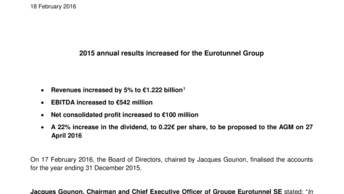 2015 annual results increased for the Eurotunnel Group