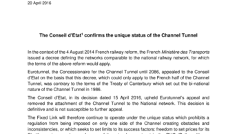 The Conseil d’Etat(1) confirms the unique status of the Channel Tunnel