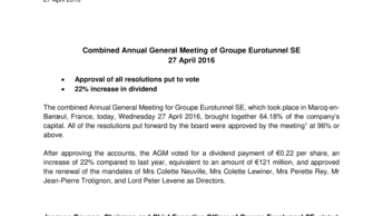 Combined Annual General Meeting of Groupe Eurotunnel SE  27 April 2016