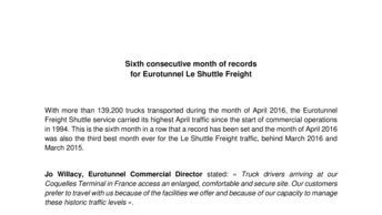 Sixth consecutive month of records  for Eurotunnel Le Shuttle Freight
