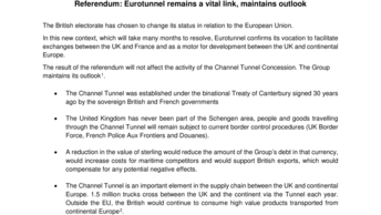 Referendum: Eurotunnel remains a vital link, maintains outlook