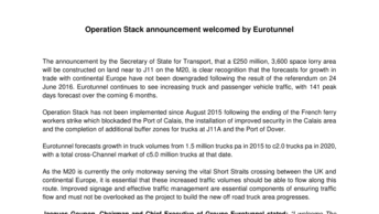 Operation Stack announcement welcomed by Eurotunnel