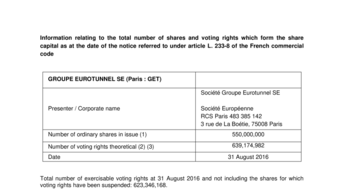 Information relating to the total number of shares and voting rights which form the share capital as at the date of the notice referred to under article L. 233-8 of the French commercial code