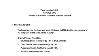 Third quarter 2016:  Revenue +4% - Groupe Eurotunnel confirms positive outlook