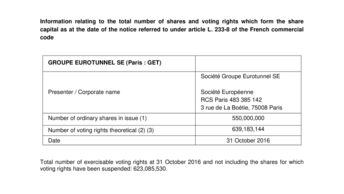Information relating to the total number of shares and voting rights which form the share capital as at the date of the notice referred to under article L. 233-8 of the French commercial code