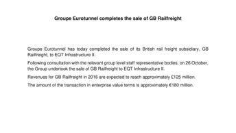 Groupe Eurotunnel completes the sale of GB Railfreight