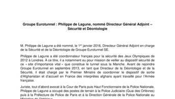Groupe Eurotunnel : Philippe de Lagune, nommé Directeur Général Adjoint – Sécurité et Déontologie