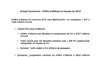 Groupe Eurotunnel : Chiffre d'affaires en hausse sur 2015