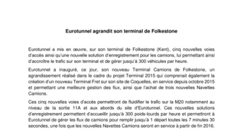 Eurotunnel agrandit son terminal de Folkestone