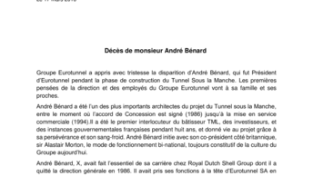 Décès de monsieur André Bénard