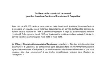 Sixième mois consécutif de record  pour les Navettes Camions d’Eurotunnel à Coquelles