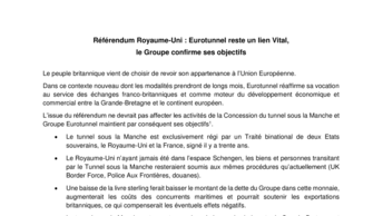 Référendum Royaume-Uni : Eurotunnel reste un lien Vital,  le Groupe confirme ses objectifs