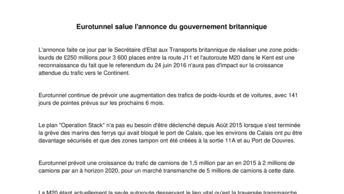 Eurotunnel salue l'annonce du gouvernement britannique