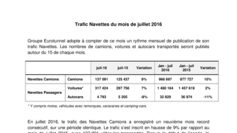 Trafic Navettes du mois de juillet 2016